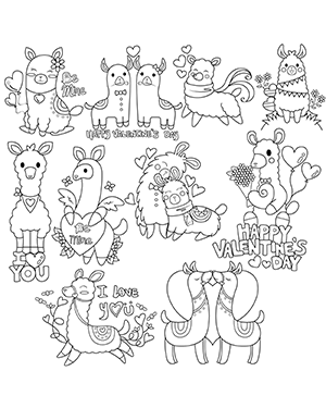 Valentine Llama Digital Stamps