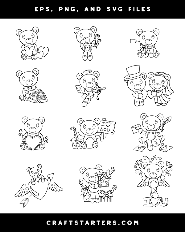 Valentine Teddy Bear Digital Stamps