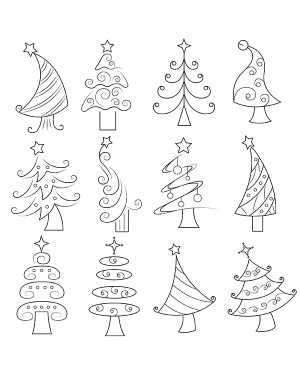 Whimsical Christmas Tree Digital Stamps
