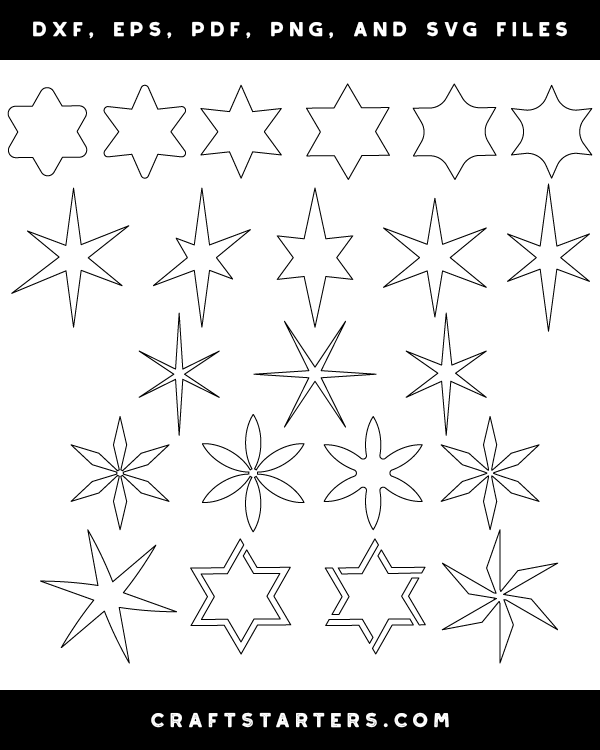 6 Point Star Outline Patterns: DFX, EPS, PDF, PNG, and SVG Cut Files