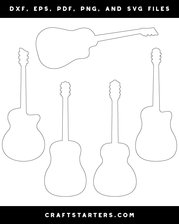 Acoustic Guitar Outline Patterns DFX, EPS, PDF, PNG, and SVG Cut Files