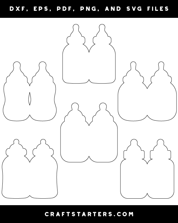 Baby Bottle-Shaped Card Outline Patterns: DFX, EPS, PDF, PNG, and SVG Cut Files