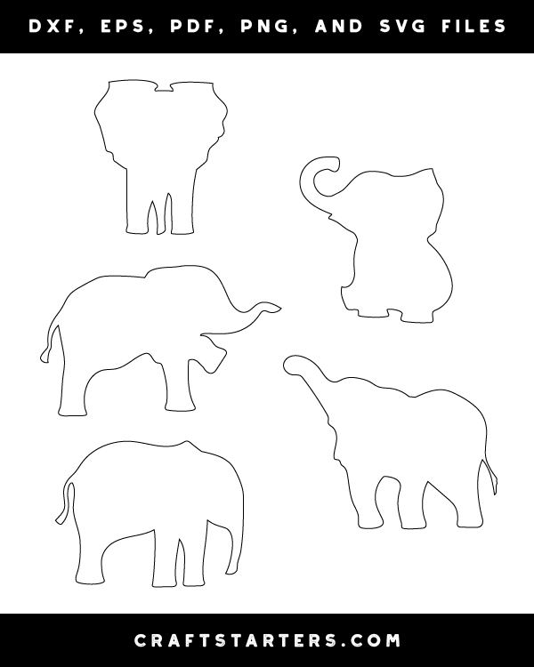 Baby Elephant Outline Patterns: DFX, EPS, PDF, PNG, and SVG Cut Files