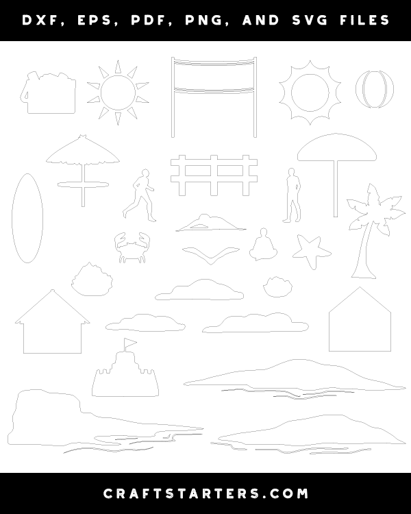 Beach Scene Creator Outline Patterns: DFX, EPS, PDF, PNG, and SVG Cut Files