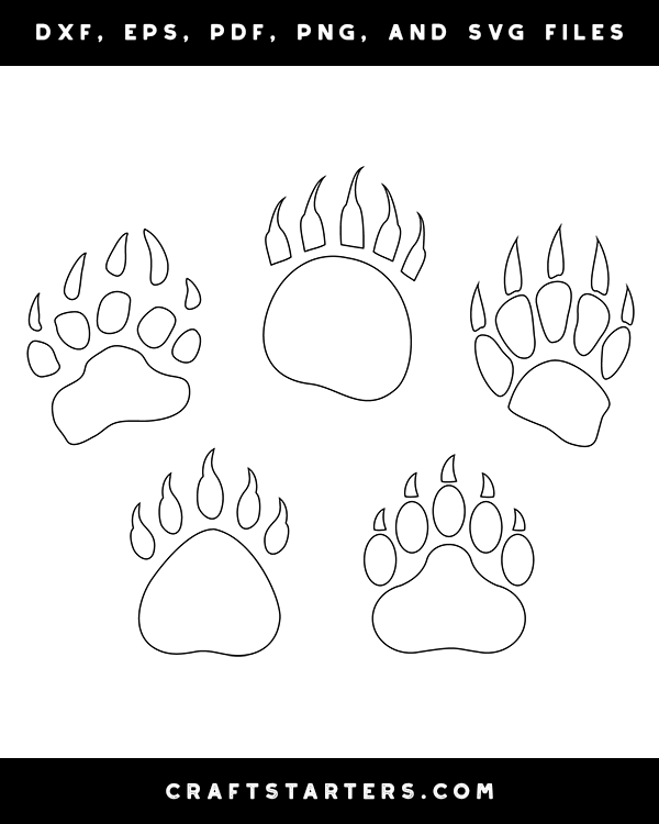 Bear Paw Print Outline Patterns DFX EPS PDF PNG And SVG Cut Files