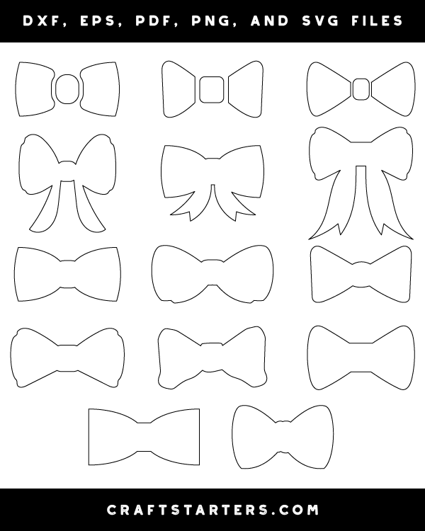 Bow Tie Outline Patterns: DFX, EPS, PDF, PNG, and SVG Cut Files
