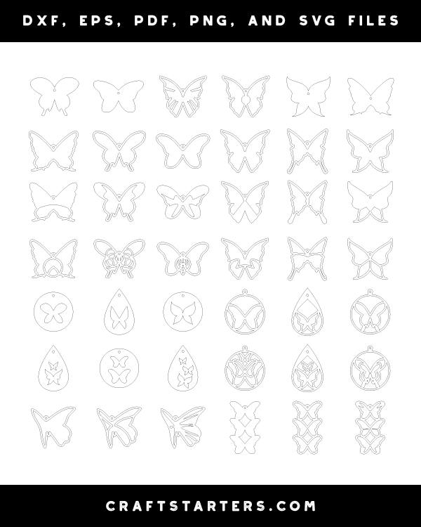 Butterfly Earring Outline Patterns Dfx Eps Pdf Png And Svg Cut Files