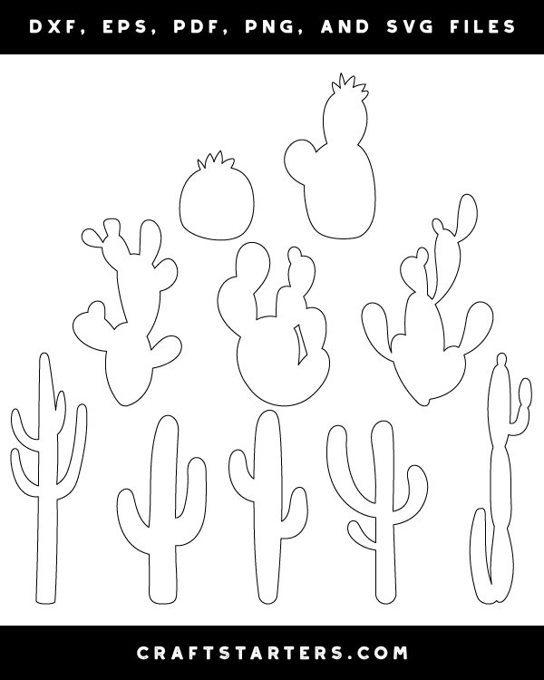 Cactus Outline Patterns DFX, EPS, PDF, PNG, and SVG Cut Files
