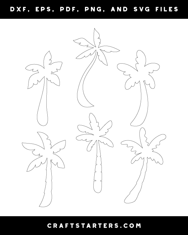 Cartoon Palm Tree Outline Patterns: DFX, EPS, PDF, PNG, and SVG Cut Files