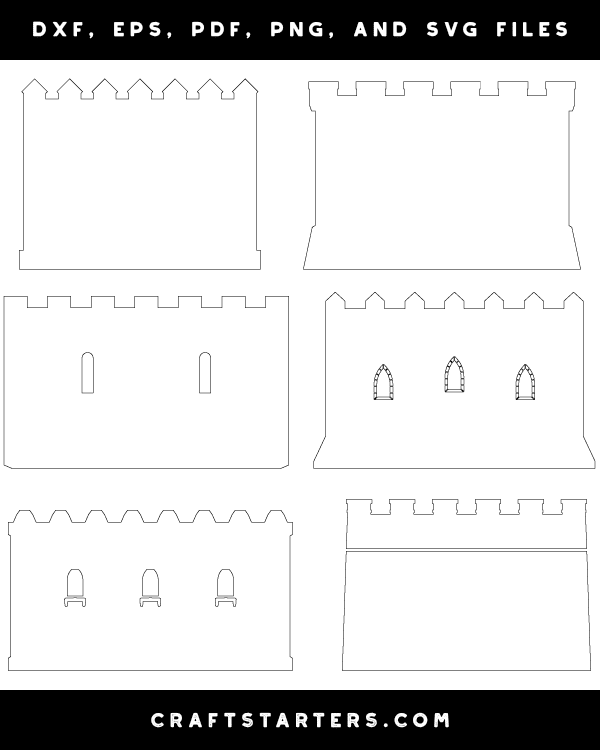 Castle Wall Outline Patterns: DFX, EPS, PDF, PNG, and SVG Cut Files