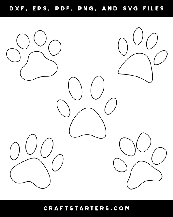 Cat Paw Print Outline Patterns DFX, EPS, PDF, PNG, and SVG Files