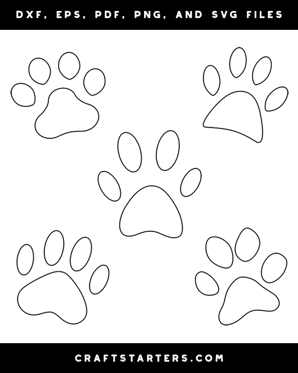 Cat Paw Print Outline Patterns: DFX, EPS, PDF, PNG, and SVG Cut Files