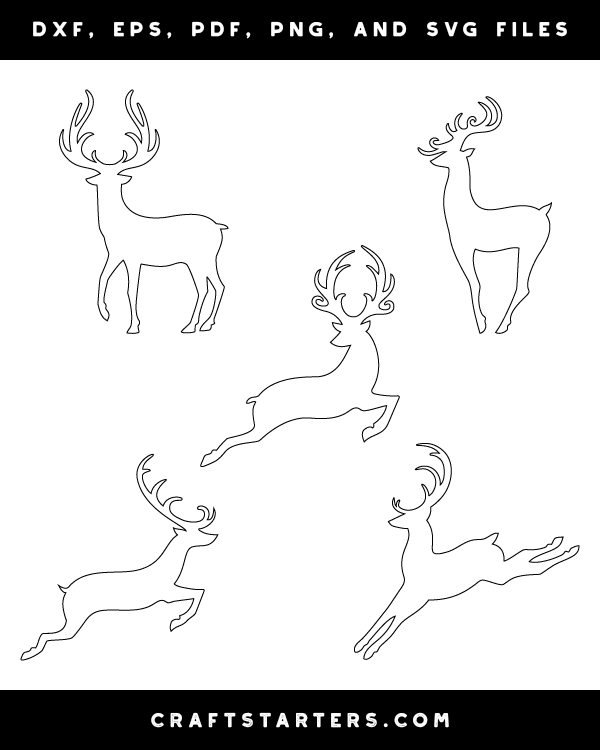 Christmas Reindeer Outline Patterns: DFX, EPS, PDF, PNG, and SVG Cut Files