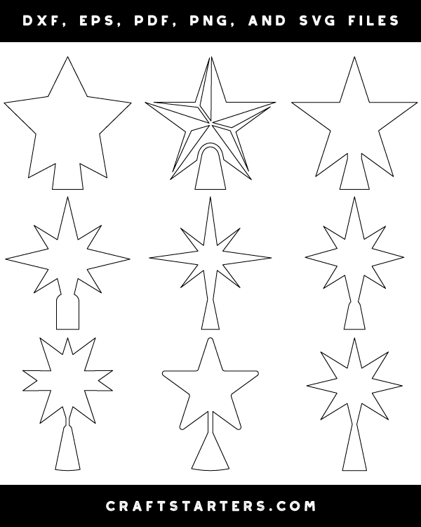 Christmas Tree Star Outline Patterns DFX, EPS, PDF, PNG, and SVG Cut Files