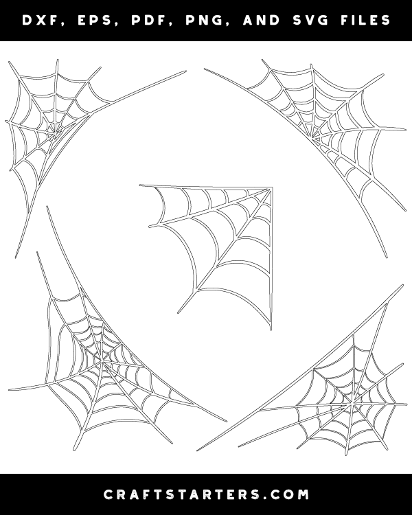 Corner Spider Web Outline Patterns: DFX, EPS, PDF, PNG, and SVG Cut Files