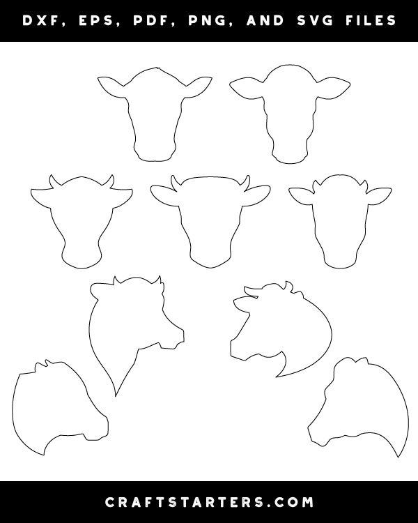 Cow Head Outline Patterns: DFX, EPS, PDF, PNG, and SVG Cut Files