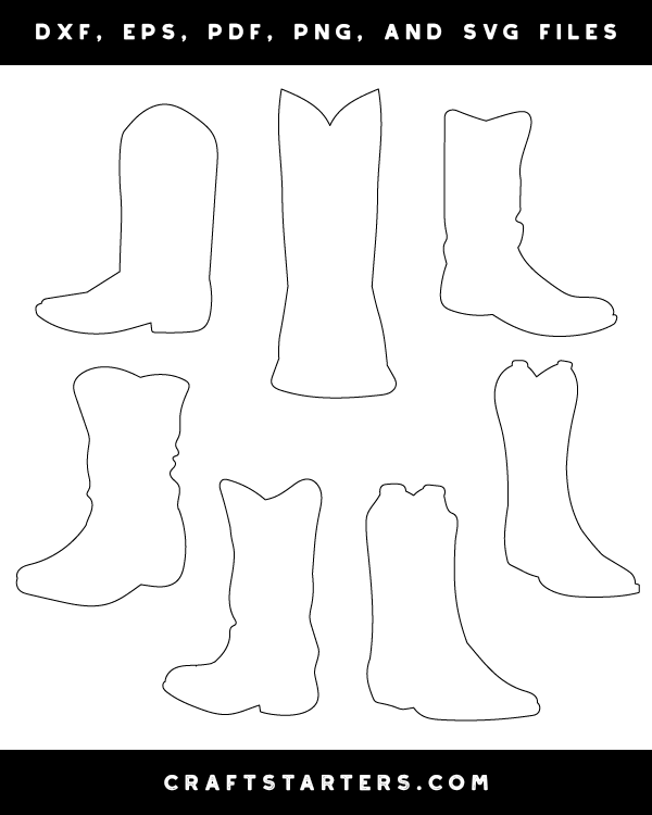 Cowboy Boot Outline Patterns: DFX, EPS, PDF, PNG, and SVG Cut Files