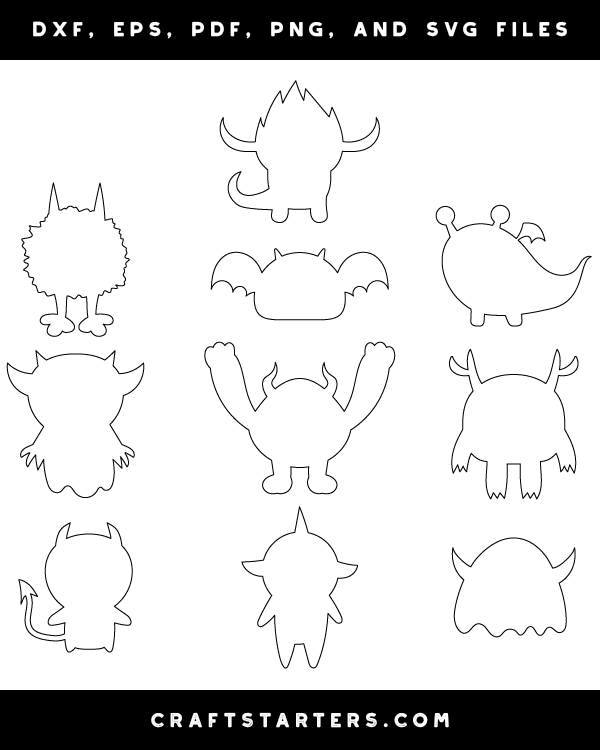 Cute Monster Outline Patterns DFX, EPS, PDF, PNG, and SVG Cut Files