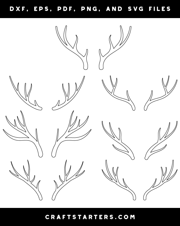 Deer Antlers Outline Patterns DFX, EPS, PDF, PNG, and SVG Cut Files