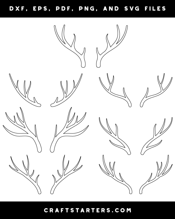 Deer Antlers Outline Patterns: DFX, EPS, PDF, PNG, and SVG Cut Files