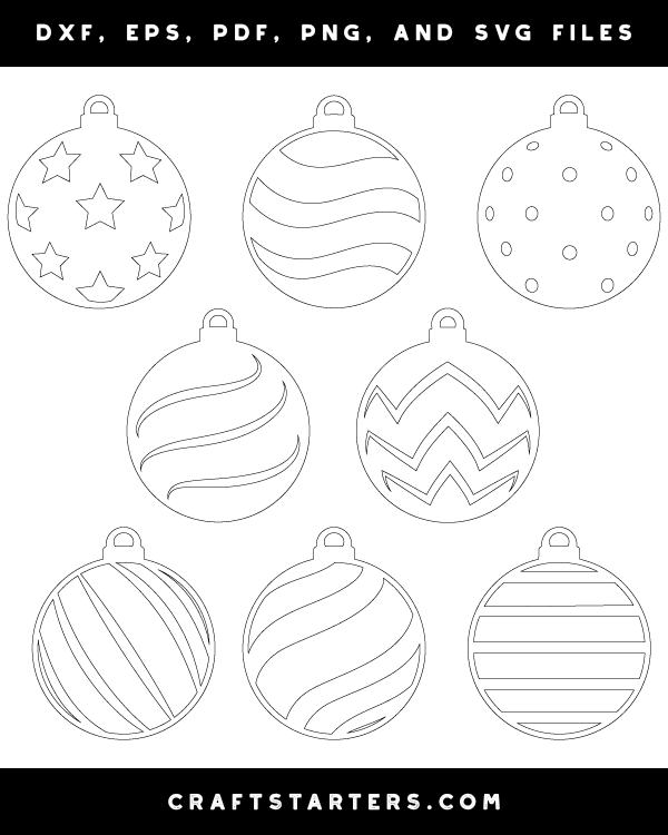 Detailed Christmas Ball Ornament Outline Patterns: DFX, EPS, PDF, PNG ...