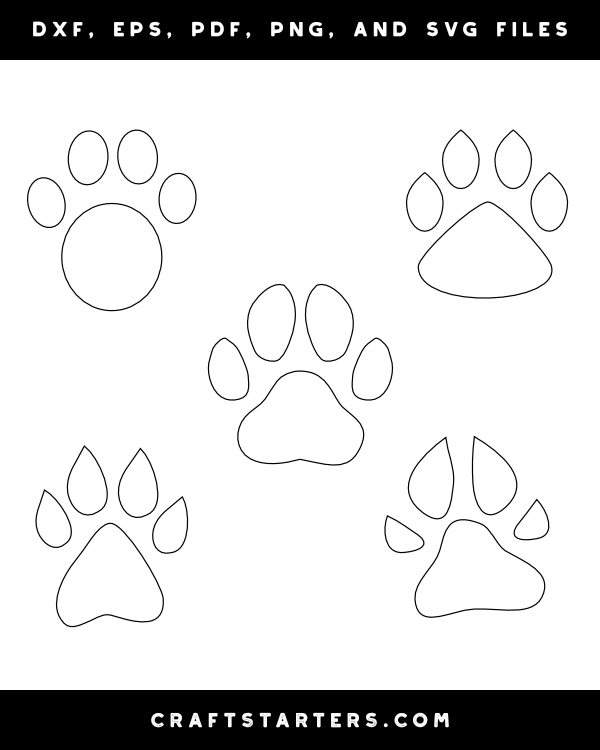 Dog Paw Print Outline Patterns DFX, EPS, PDF, PNG, and SVG Cut Files