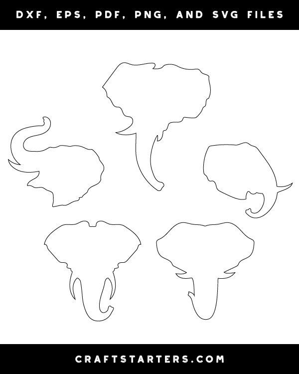 Elephant Head Outline Patterns: DFX, EPS, PDF, PNG, and ...
