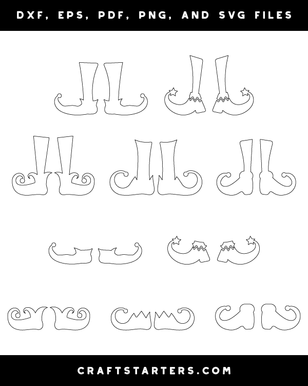 Elf Feet Outline Patterns: DFX, EPS, PDF, PNG, and SVG Cut Files