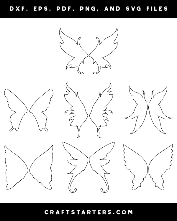 Fairy Wings Outline Patterns: DFX EPS PDF PNG and SVG Cut Files