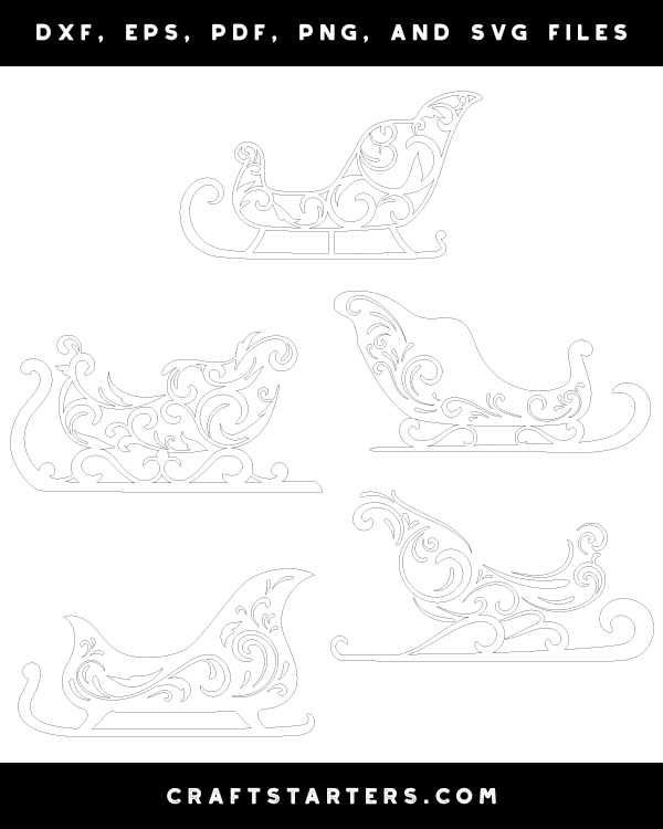 Filigree Santa Sleigh Outline Patterns: DFX, EPS, PDF, PNG, and SVG Cut Files