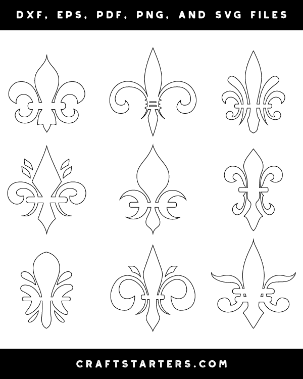 Fleur de lis Outline Patterns: DFX, EPS, PDF, PNG, and SVG Cut Files