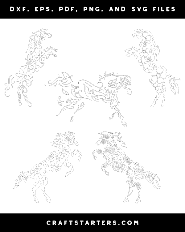 Download Floral Horse Outline Patterns Dfx Eps Pdf Png And Svg Cut Files