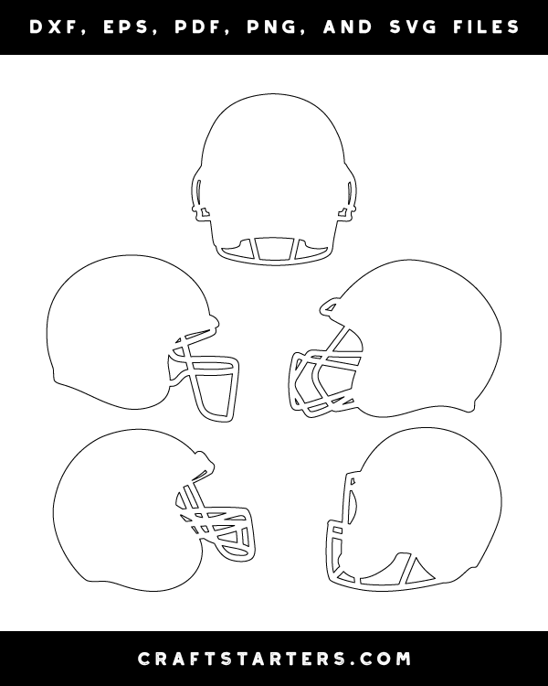 Football Helmet Outline Patterns DFX, EPS, PDF, PNG, and SVG Cut Files