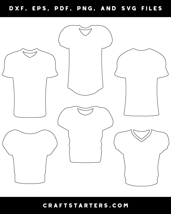 Football Jersey Outline Patterns: DFX, EPS, PDF, PNG, and SVG Cut Files