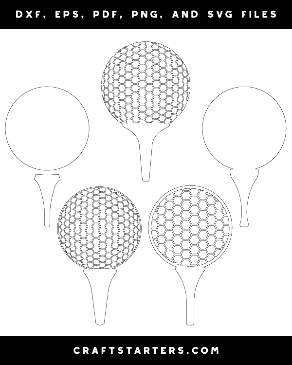 Golf Ball and Tee Outline Patterns: DFX, EPS, PDF, PNG, and SVG Cut Files