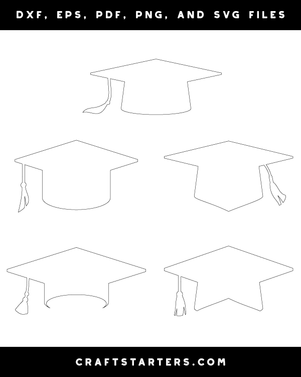 Graduation Cap Outline Patterns: DFX, EPS, PDF, PNG, and SVG Cut Files
