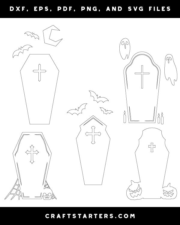 Halloween Coffin Outline Patterns DFX, EPS, PDF, PNG, and SVG Cut Files