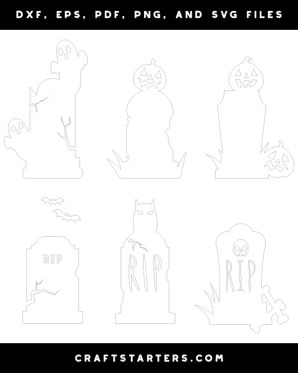 Halloween Tombstone Outline Patterns: DFX, EPS, PDF, PNG, and SVG Cut Files