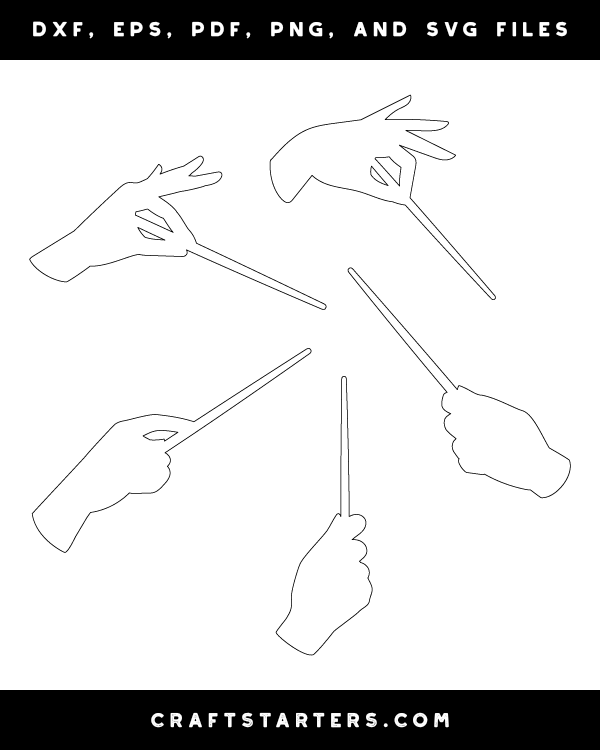 Hand Holding Wand Outline Patterns DFX, EPS, PDF, PNG, and SVG Cut Files