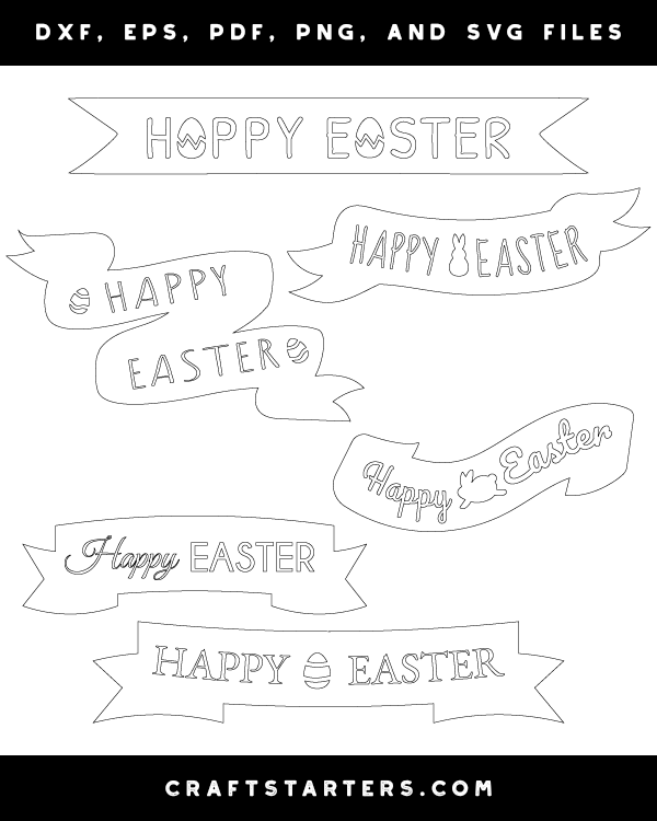 Happy Easter Banner Outline Patterns: DFX, EPS, PDF, PNG, and SVG Cut Files