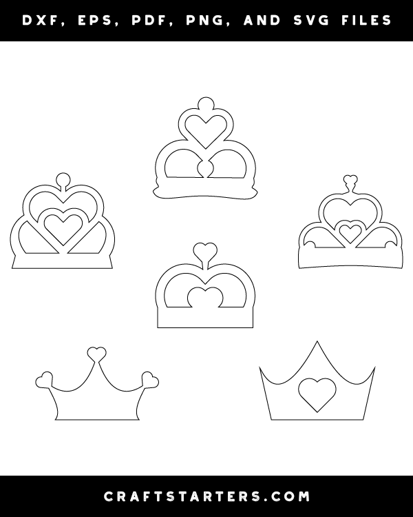 Download Heart Crown Outline Patterns: DFX, EPS, PDF, PNG, and SVG ...