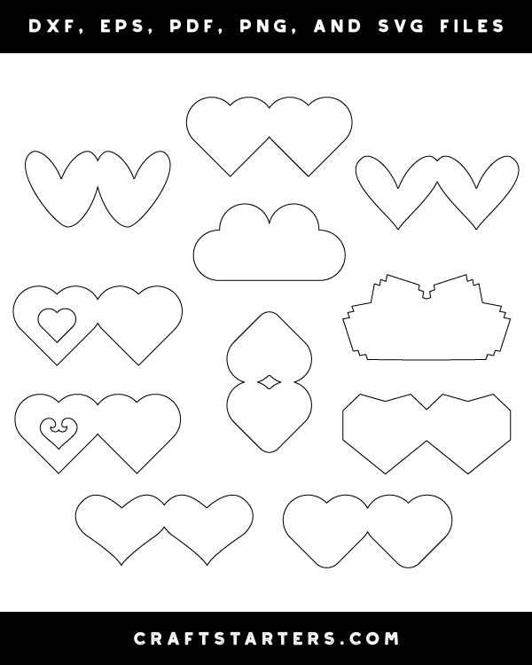 HeartShaped Card Outline Patterns DFX, EPS, PDF, PNG, and SVG Cut Files