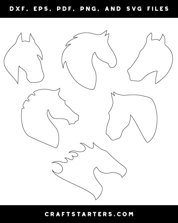 Horse Head Outline Patterns: DFX, EPS, PDF, PNG, and SVG Cut Files