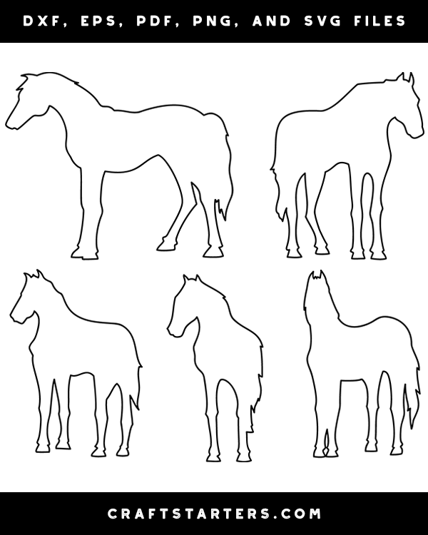 Horse Outline Patterns: DFX, EPS, PDF, PNG, and SVG Cut Files