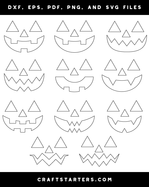 Jack-o'-lantern Face Outline Patterns: DFX, EPS, PDF, PNG, and SVG Cut ...