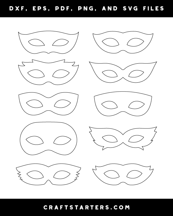 Mardi Gras Mask Outline Patterns: DFX, EPS, PDF, PNG, and SVG Cut Files