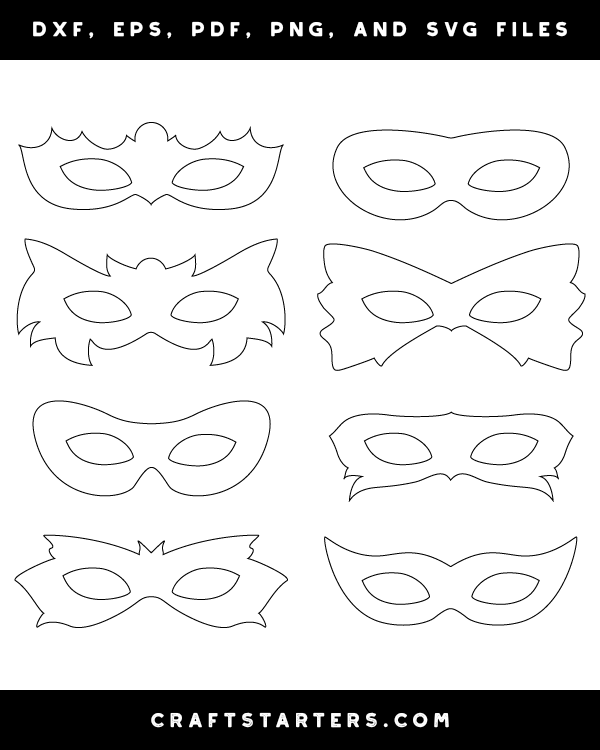 Masquerade Mask Outline Patterns: DFX, EPS, PDF, PNG, and SVG Cut Files