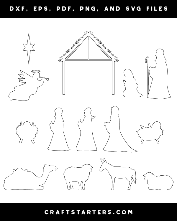 Nativity Scene Maker Outline Patterns DFX, EPS, PDF, PNG, and SVG Cut