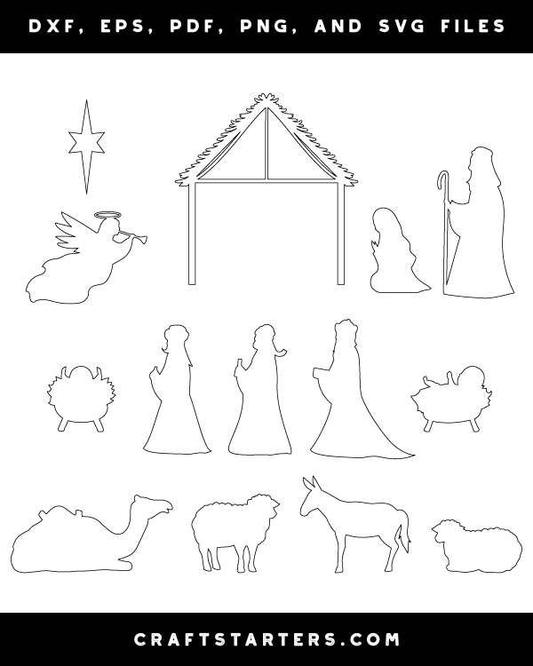 Nativity Scene Maker Outline Patterns: DFX, EPS, PDF, PNG, and SVG Cut Files
