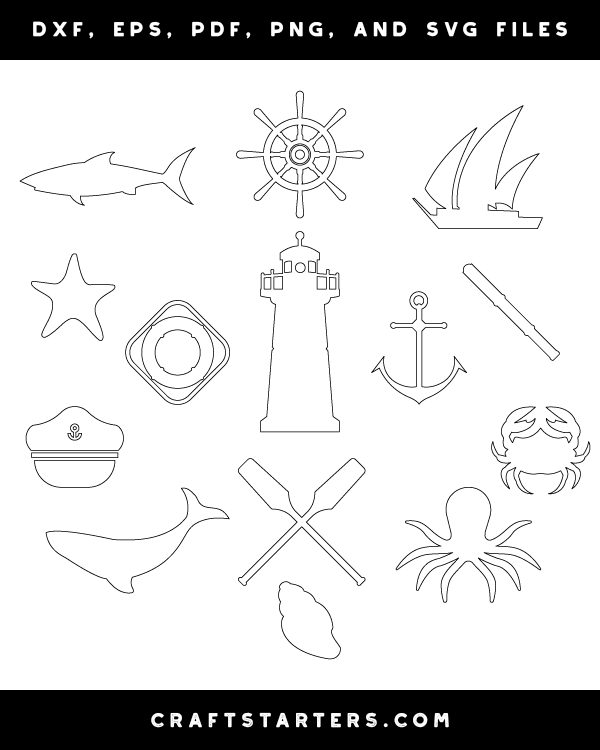 Nautical Outline Patterns DFX EPS PDF PNG And SVG Cut Files